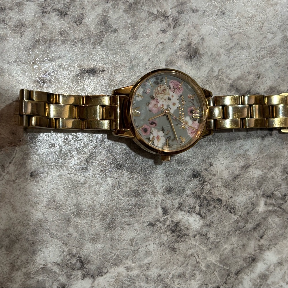 OLIVIA BURTON Gold and Pink Floral Watch